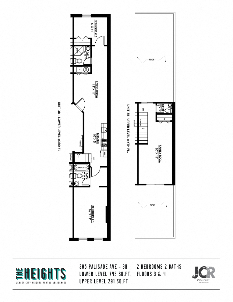 Floor plan for 3 beds, 2.5 baths, 1034 sqft